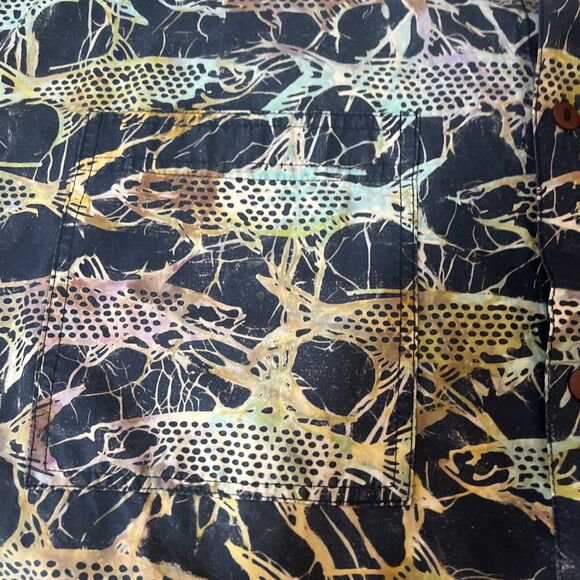 Rum Reggae‎ Shirt Mens XL Batik Blue Fish Print Hawaiian Short Sleeve Travel - Picture 7 of 10